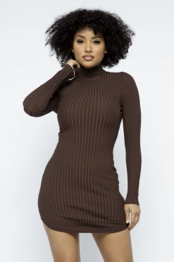 LOVE MODA Mock Neck Dress - Neutral Colors DRESSES 30 LOVE MODA Mock Neck Dress - Neutral Colors DRESSES