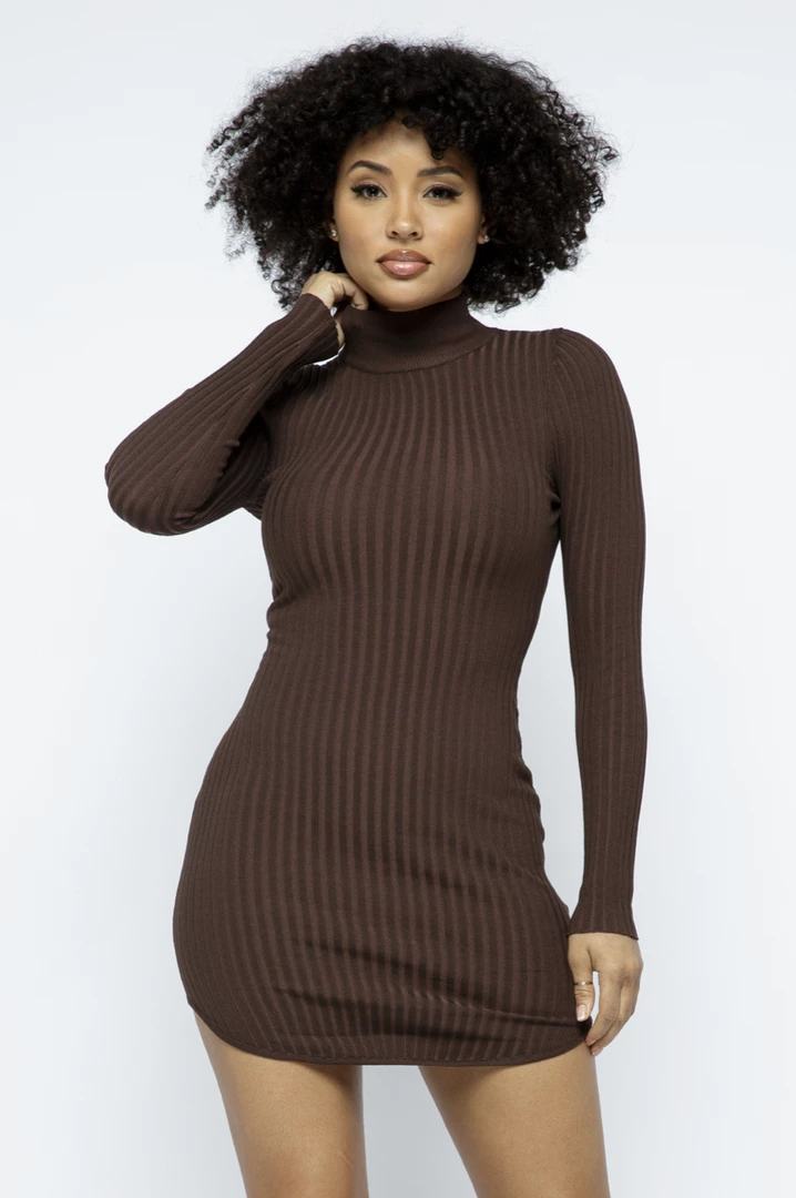 LOVE MODA Mock Neck Dress - Neutral Colors DRESSES 14 LOVE MODA Mock Neck Dress - Neutral Colors DRESSES