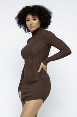 LOVE MODA Mock Neck Dress - Neutral Colors DRESSES 32 LOVE MODA Mock Neck Dress - Neutral Colors DRESSES