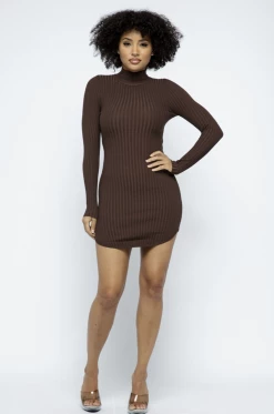 LOVE MODA Mock Neck Dress - Neutral Colors DRESSES 34 LOVE MODA Mock Neck Dress - Neutral Colors DRESSES