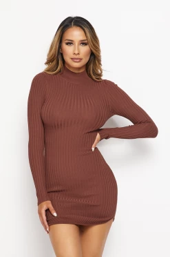 LOVE MODA Mock Neck Dress - Neutral Colors DRESSES 26 LOVE MODA Mock Neck Dress - Neutral Colors DRESSES