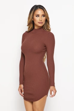 LOVE MODA Mock Neck Dress - Neutral Colors DRESSES 27 LOVE MODA Mock Neck Dress - Neutral Colors DRESSES