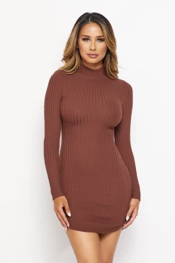 LOVE MODA Mock Neck Dress - Neutral Colors DRESSES 25 LOVE MODA Mock Neck Dress - Neutral Colors DRESSES