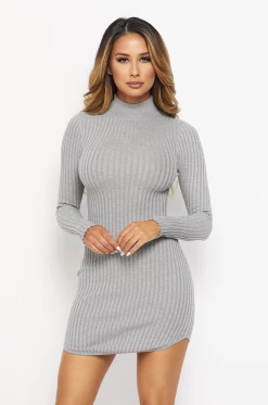 LOVE MODA Mock Neck Dress - Neutral Colors DRESSES 21 LOVE MODA Mock Neck Dress - Neutral Colors DRESSES