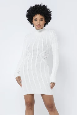 LOVE MODA DRESSES Long Sleeve Cable Knit Dress