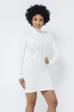 LOVE MODA DRESSES Long Sleeve Cable Knit Dress
