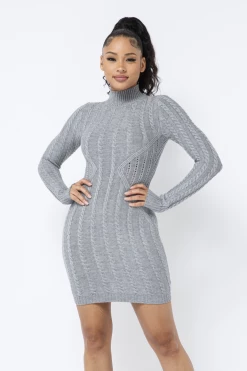 LOVE MODA DRESSES Long Sleeve Cable Knit Dress