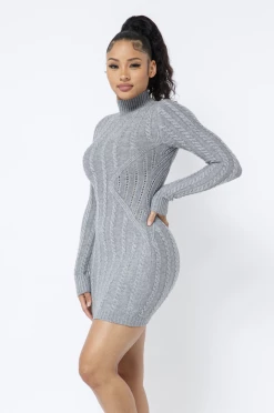 LOVE MODA DRESSES Long Sleeve Cable Knit Dress