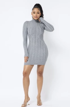 LOVE MODA Long Sleeve Cable Knit Dress DRESSES