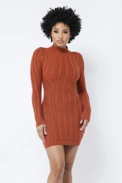 LOVE MODA DRESSES Long Sleeve Cable Knit Dress