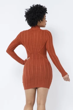 LOVE MODA Long Sleeve Cable Knit Dress DRESSES