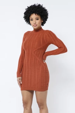 LOVE MODA DRESSES Long Sleeve Cable Knit Dress