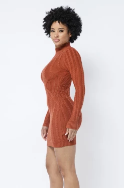 LOVE MODA Long Sleeve Cable Knit Dress DRESSES
