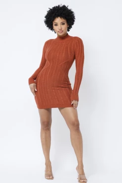 LOVE MODA DRESSES Long Sleeve Cable Knit Dress