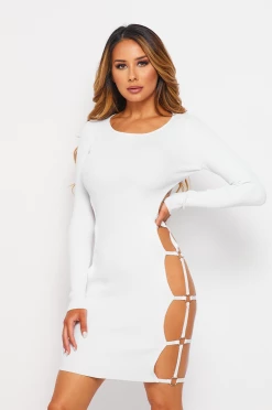 LOVE MODA Elegant Side Wide Open Long Sleeve Dress DRESSES