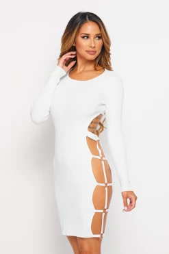 LOVE MODA Elegant Side Wide Open Long Sleeve Dress DRESSES