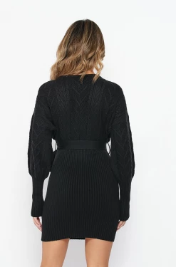 LOVE MODA Surplice Cable Knit Sweater Dress
