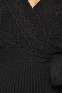 LOVE MODA Surplice Cable Knit Sweater Dress