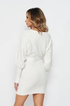 LOVE MODA Surplice Cable Knit Sweater Dress