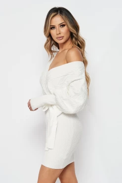 LOVE MODA Surplice Cable Knit Sweater Dress