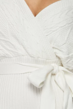 LOVE MODA Surplice Cable Knit Sweater Dress