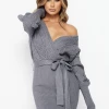 LOVE MODA Surplice Cable Knit Sweater Dress