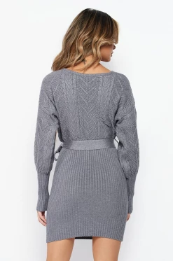 LOVE MODA Surplice Cable Knit Sweater Dress