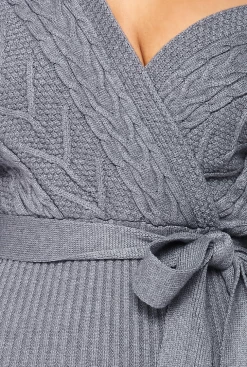 LOVE MODA Surplice Cable Knit Sweater Dress