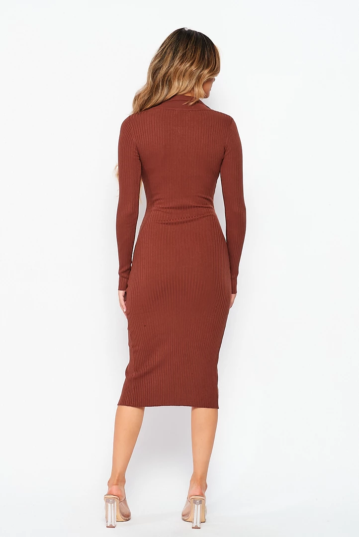 LOVE MODA Elegant Long Sleeve Collar Button Down Dress W/ Bra DRESSES 4 LOVE MODA Elegant Long Sleeve Collar Button Down Dress W/ Bra DRESSES