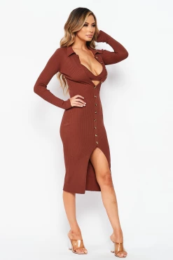 LOVE MODA Elegant Long Sleeve Collar Button Down Dress W/ Bra DRESSES 17 LOVE MODA Elegant Long Sleeve Collar Button Down Dress W/ Bra DRESSES