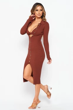 LOVE MODA Elegant Long Sleeve Collar Button Down Dress W/ Bra DRESSES 18 LOVE MODA Elegant Long Sleeve Collar Button Down Dress W/ Bra DRESSES
