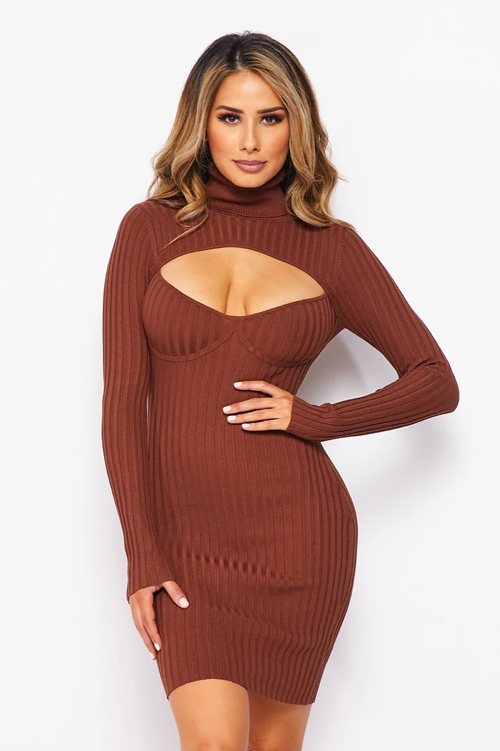 LOVE MODA Elegant Long Sleeve Turtle Neck Dress W/ Key Hole 3 LOVE MODA Elegant Long Sleeve Turtle Neck Dress W/ Key Hole