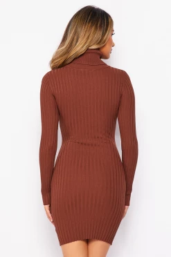 LOVE MODA Elegant Long Sleeve Turtle Neck Dress W/ Key Hole