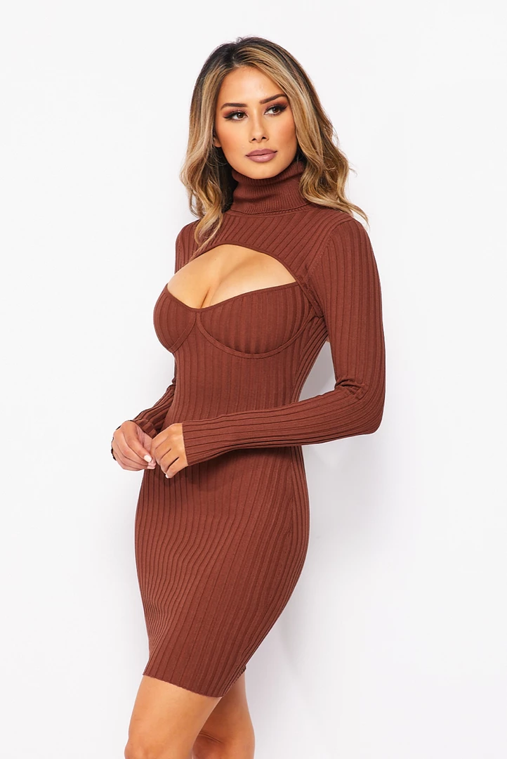 LOVE MODA Elegant Long Sleeve Turtle Neck Dress W/ Key Hole 6 LOVE MODA Elegant Long Sleeve Turtle Neck Dress W/ Key Hole