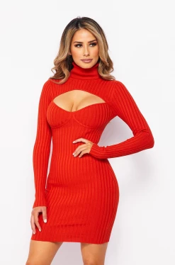 LOVE MODA Elegant Long Sleeve Turtle Neck Dress W/ Key Hole 17 LOVE MODA Elegant Long Sleeve Turtle Neck Dress W/ Key Hole