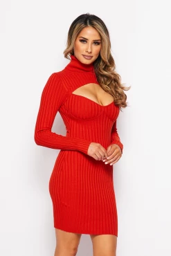 LOVE MODA Elegant Long Sleeve Turtle Neck Dress W/ Key Hole 20 LOVE MODA Elegant Long Sleeve Turtle Neck Dress W/ Key Hole