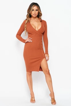 LOVE MODA DRESSES Elegant Long Sleeve Dress W/ Buttons - Bright Colors