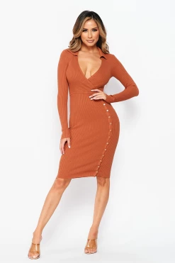 LOVE MODA DRESSES Elegant Long Sleeve Dress W/ Buttons - Bright Colors