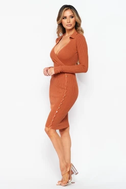 LOVE MODA DRESSES Elegant Long Sleeve Dress W/ Buttons - Bright Colors