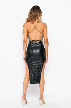 LOVE MODA Back Chain Crop Top & Both Sided Slit Skirt Set