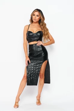 LOVE MODA Back Chain Crop Top & Both Sided Slit Skirt Set