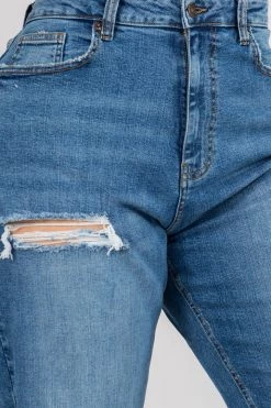 LOVE MODA High Rise Distressed Blue Boyfriend Jeans - Plus Size