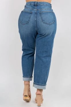 LOVE MODA High Rise Distressed Blue Boyfriend Jeans - Plus Size