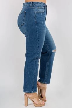 LOVE MODA High Rise Distressed Straight Jeans - Plus Size