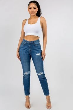LOVE MODA High Rise Distressed Straight Jeans