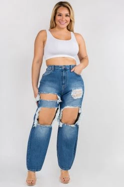 LOVE MODA High Rise Destroyed Boyfriend Jeans - Plus Size
