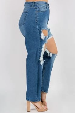 LOVE MODA High Rise Destroyed Boyfriend Jeans - Plus Size