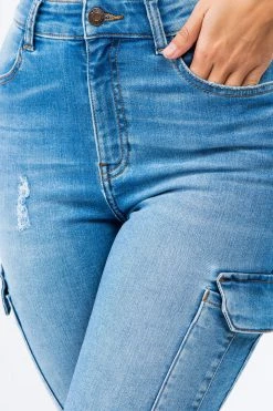 LOVE MODA High Waist Denim Cargo Pocket Skinny Jeans