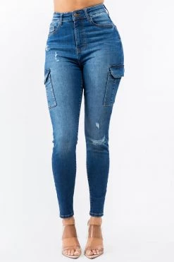 LOVE MODA High Waist Denim Cargo Pocket Skinny Jeans