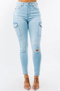 LOVE MODA High Waist Denim Cargo Pocket Skinny Jeans